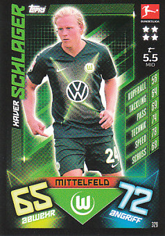 Xaver Schlager VfL Wolfsburg 2019/20 Topps MA Bundesliga #329